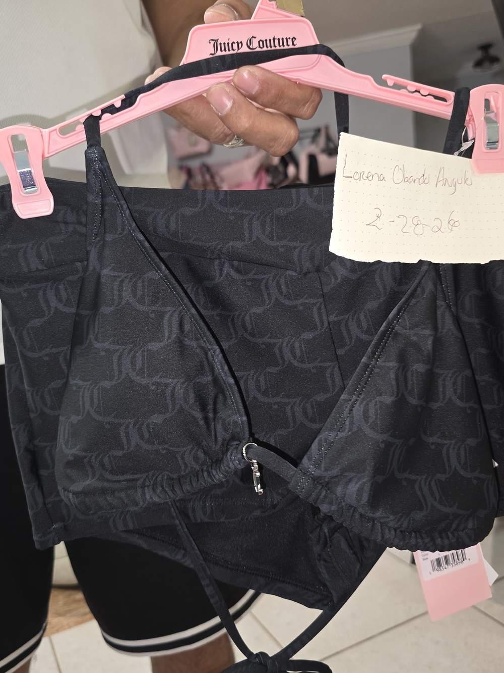 Juicy Couture Black Tonal Logo W/Rhinestone Bikini